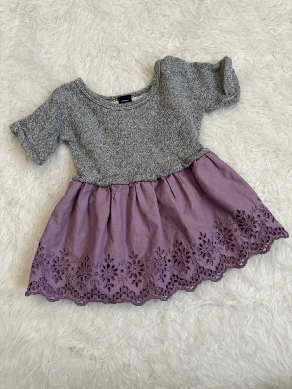 Baby GAP Gray Knit Top with Lavender Eyelet Skirt Dress